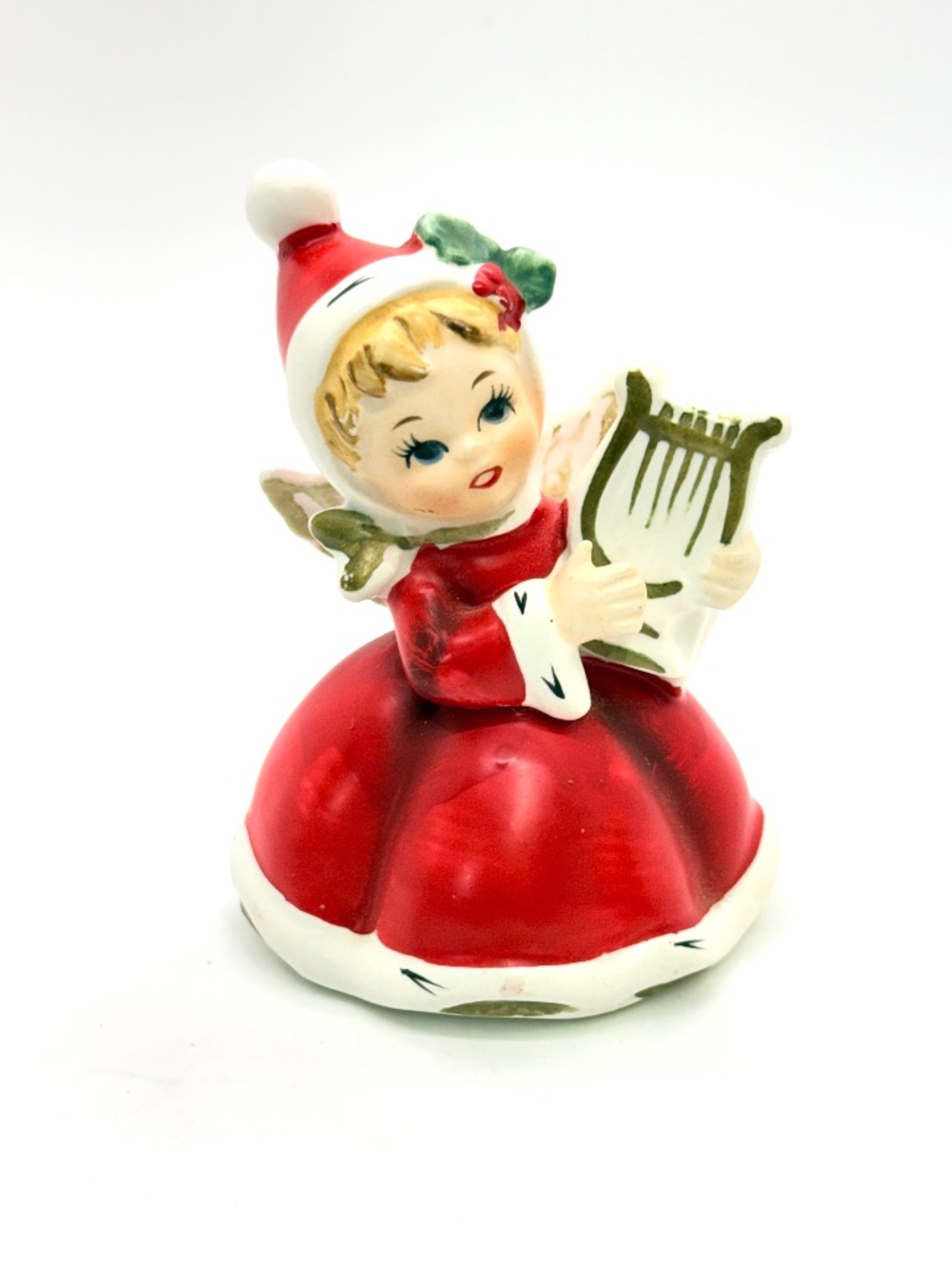 Vintage Napcoware Christmas Red Angel with Harp Figurine X-7258
